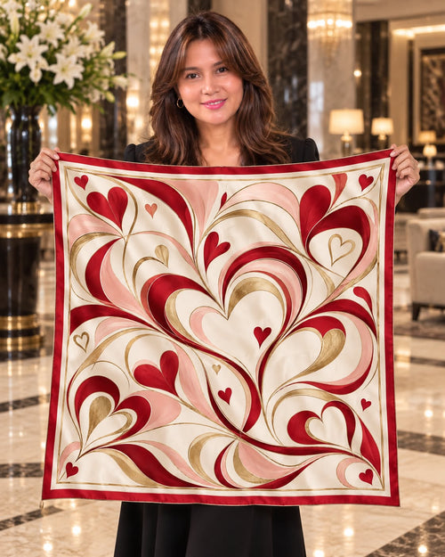 Hearts in Motion — 100% Mulberry Silk Scarf (90cm x 90cm)