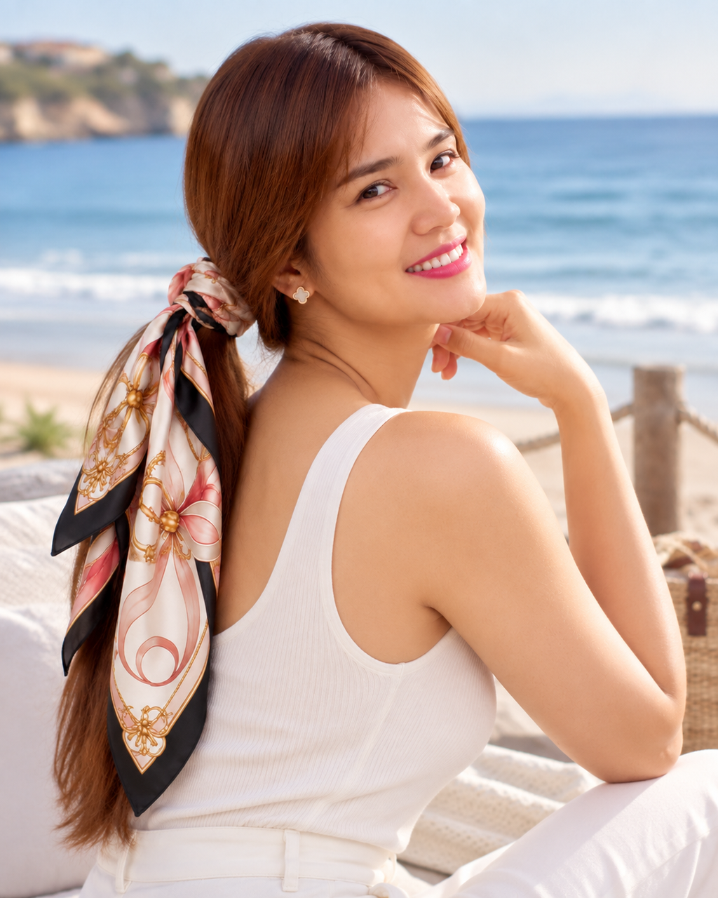 Blush Ribbon Silk Bandana | 100% Silk Ribbon Bandana