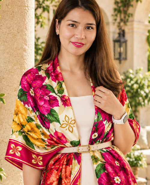 Bougainvillea Garden Silk Scarf | 100% Silk Floral Scarf |