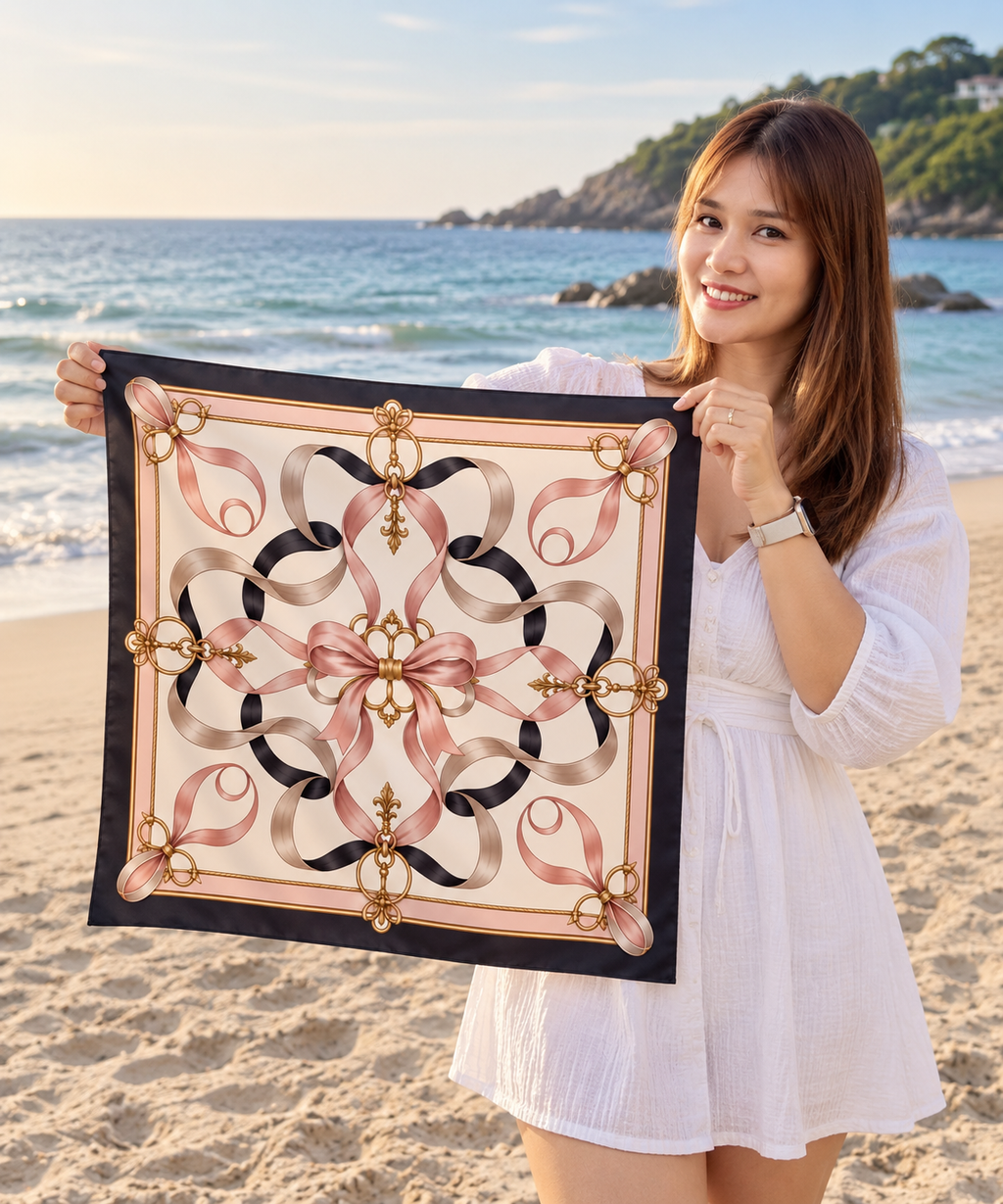 Ornate Ribbon Silk Bandana (57 x 57)