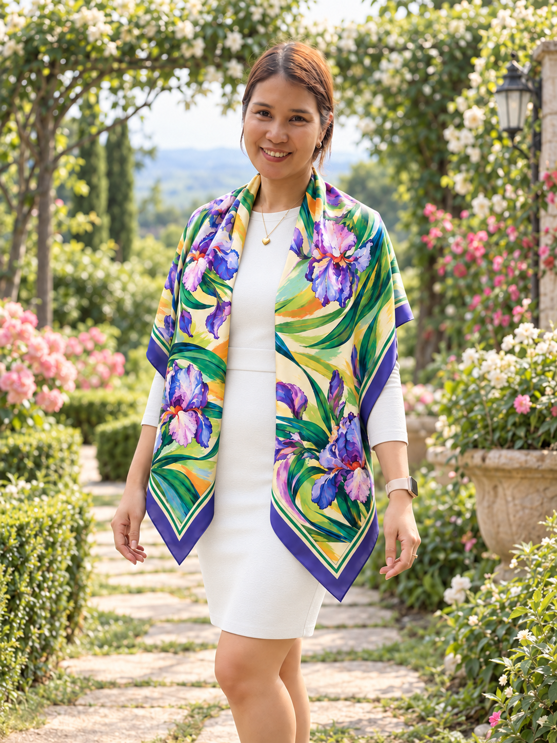 Iris Garden Mulberry Silk Scarf