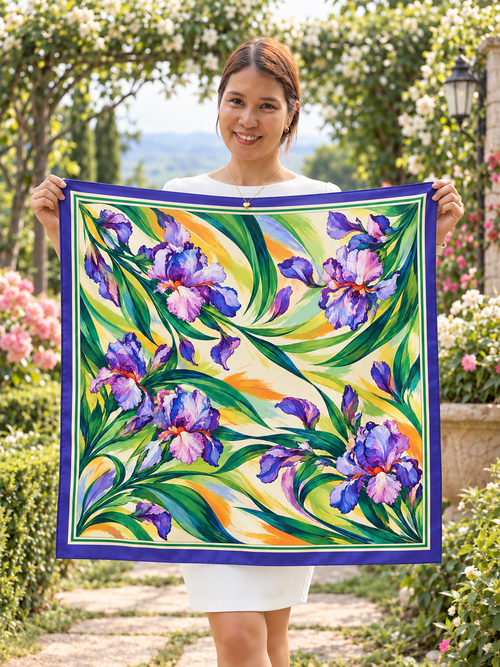 Iris Garden Mulberry Silk Scarf