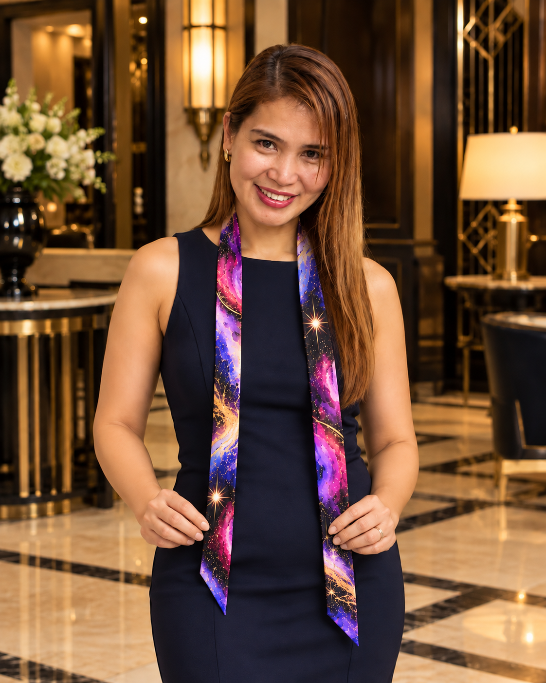 Cosmic Nebula Silk Twilly | 100% Silk Galaxy Print Scarf