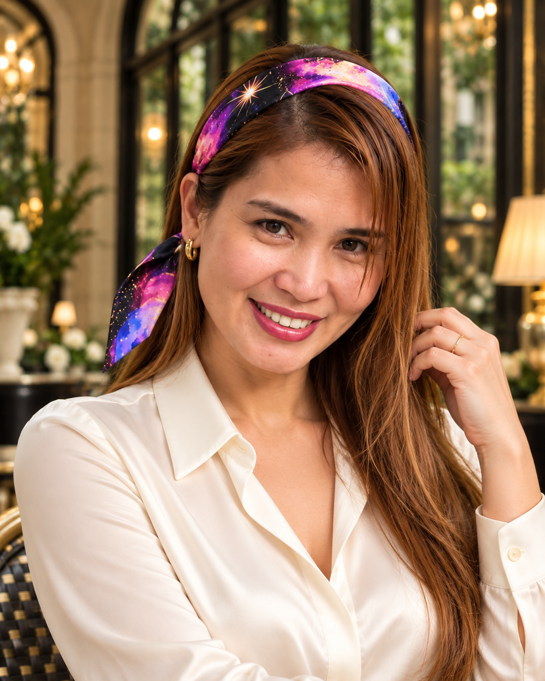 Cosmic Nebula Silk Twilly | 100% Silk Galaxy Print Scarf
