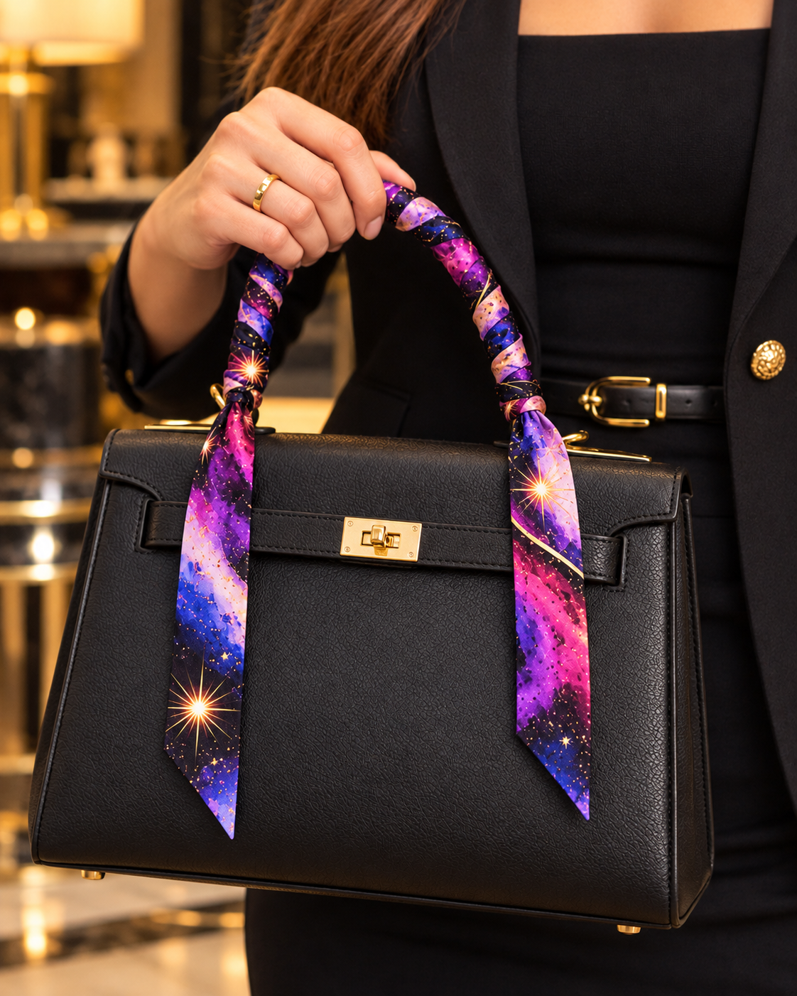 Cosmic Nebula Silk Twilly | 100% Silk Galaxy Print Scarf