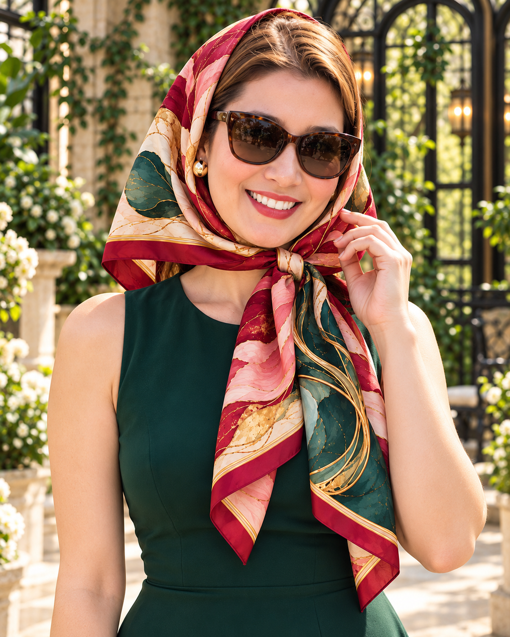 Crimson Rose Silk Scarf | 100% Silk Rose Print Scarf