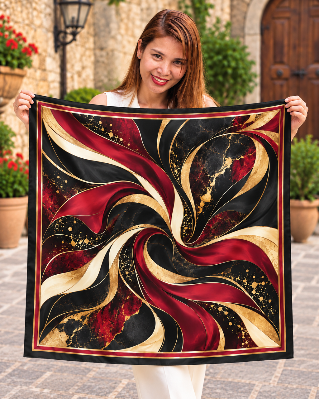 Crimson Royale Silk Scarf | 100% Silk Red and Black Scarf