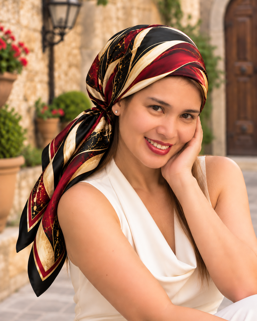 Crimson Royale Silk Scarf | 100% Silk Red and Black Scarf