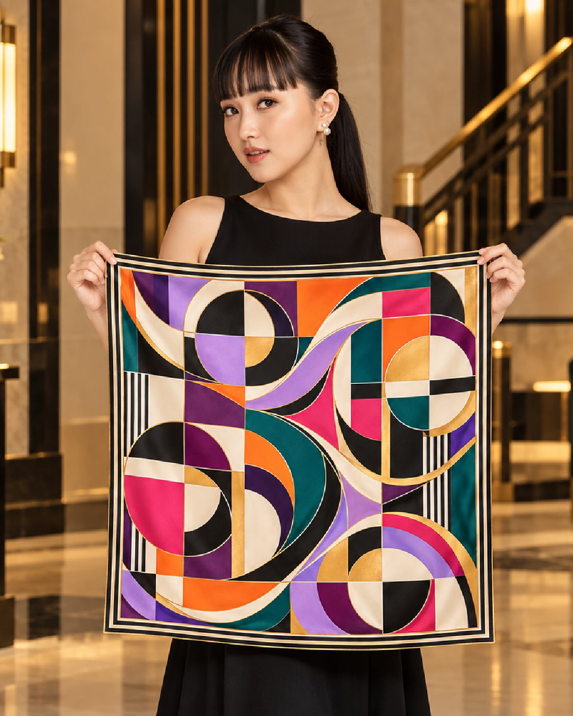 Deco Rhythm Silk Bandana | 100% Silk Art Deco Bandana