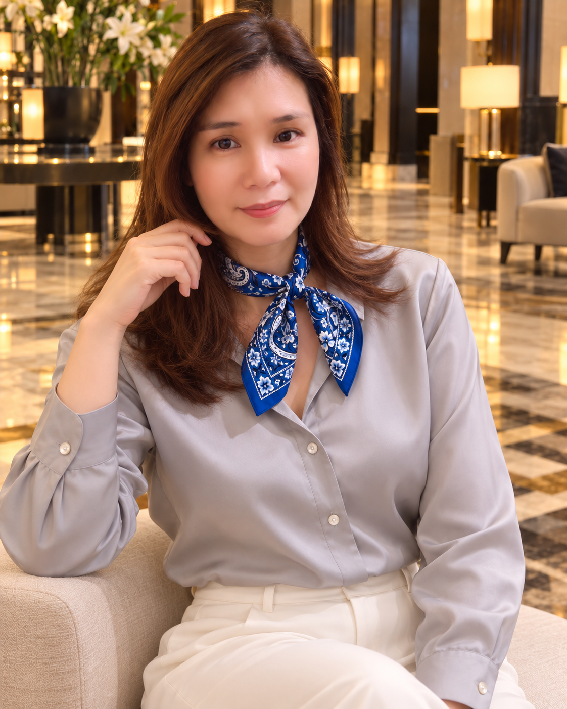 Cobalt Paisley Silk Bandana | 100% Silk Blue and White Paisley Bandana