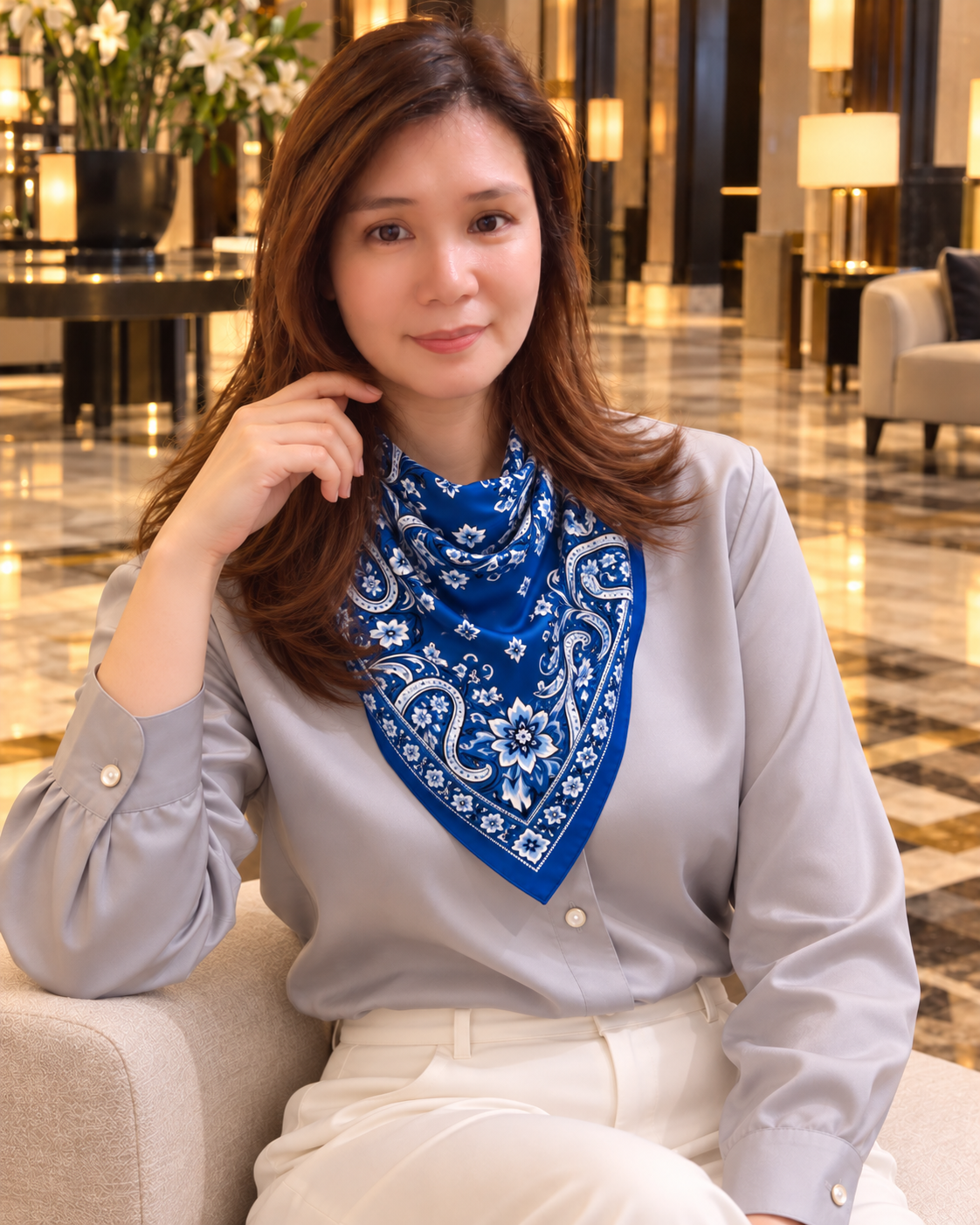 Cobalt Paisley Silk Bandana | 100% Silk Blue and White Paisley Bandana
