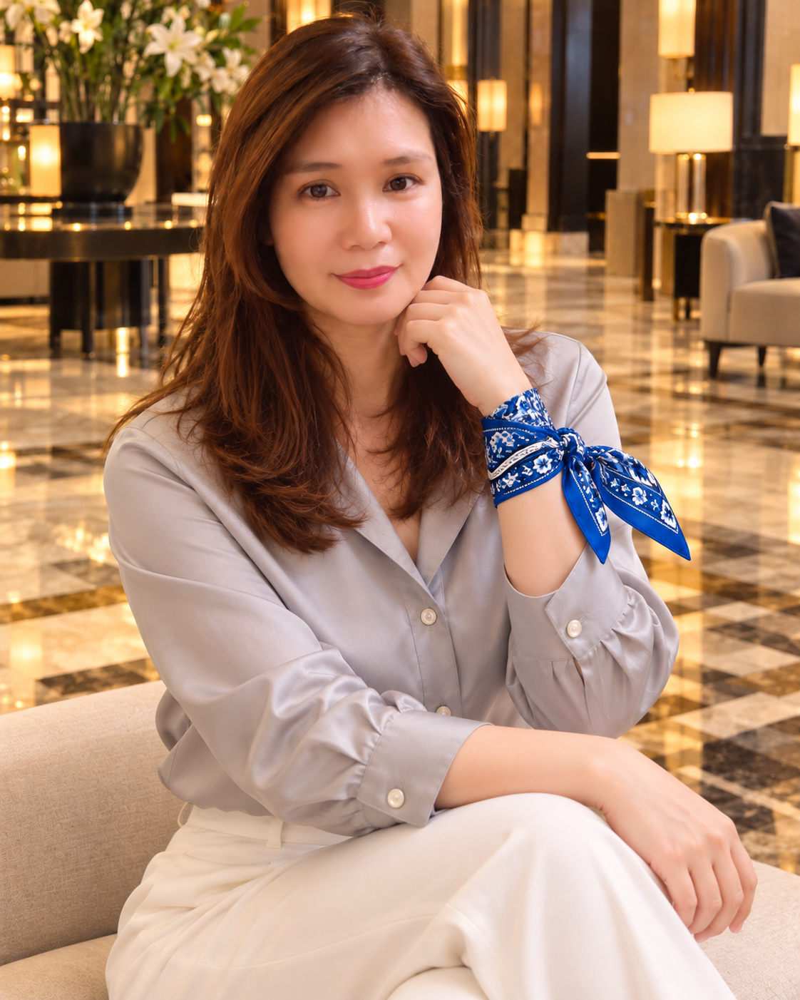 Cobalt Paisley Silk Bandana | 100% Silk Blue and White Paisley Bandana