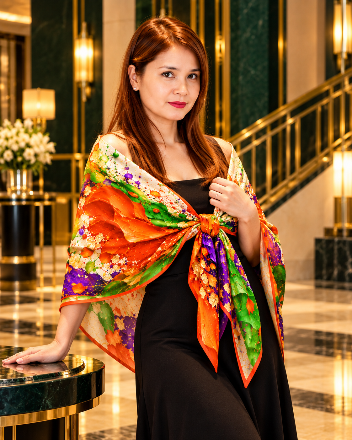Flamenco Bloom Silk Scarf | 100% Silk Floral Art Scarf