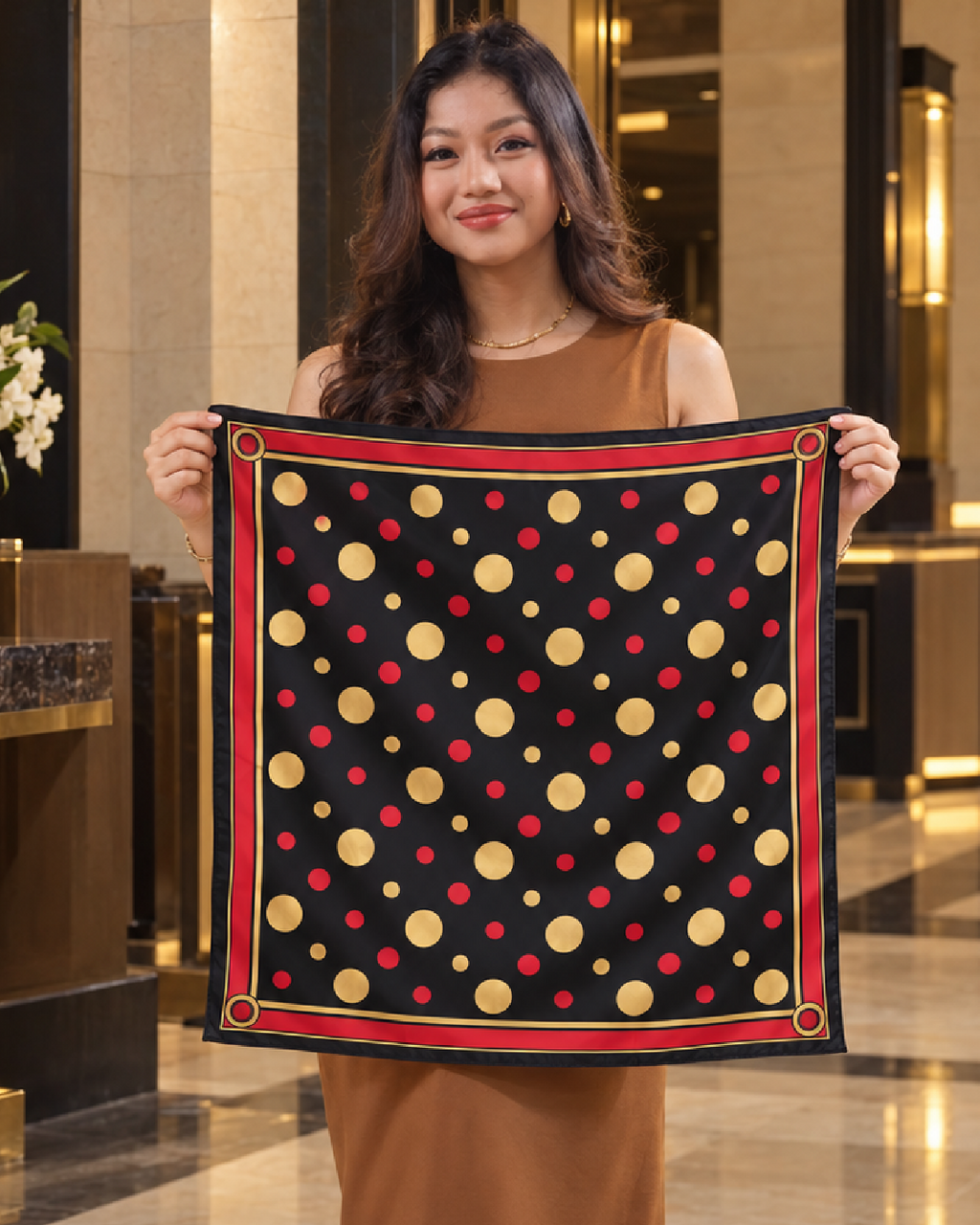 Gilded Dots Silk Bandana | 100% Silk Polka Dot Bandana