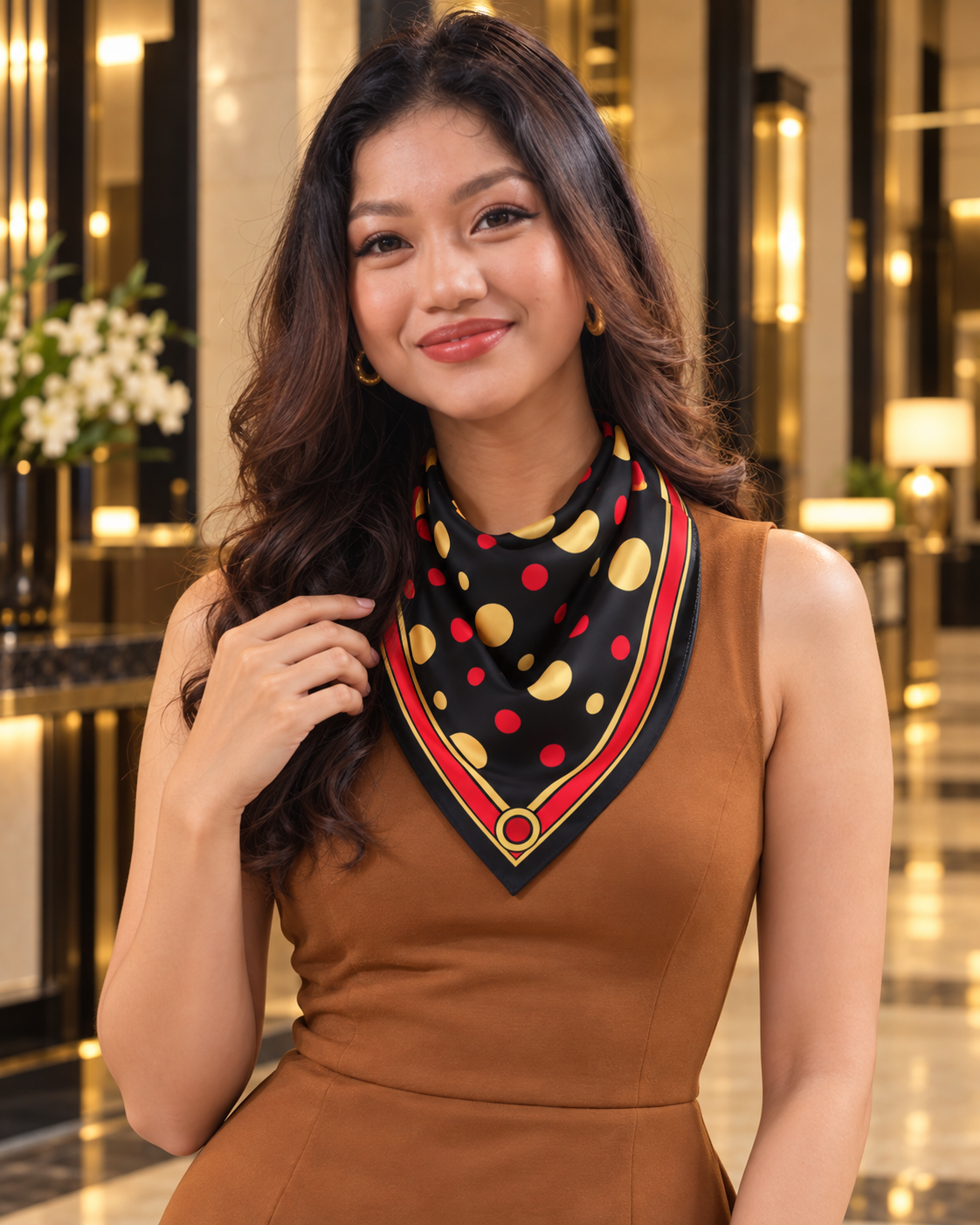 Gilded Dots Silk Bandana | 100% Silk Polka Dot Bandana