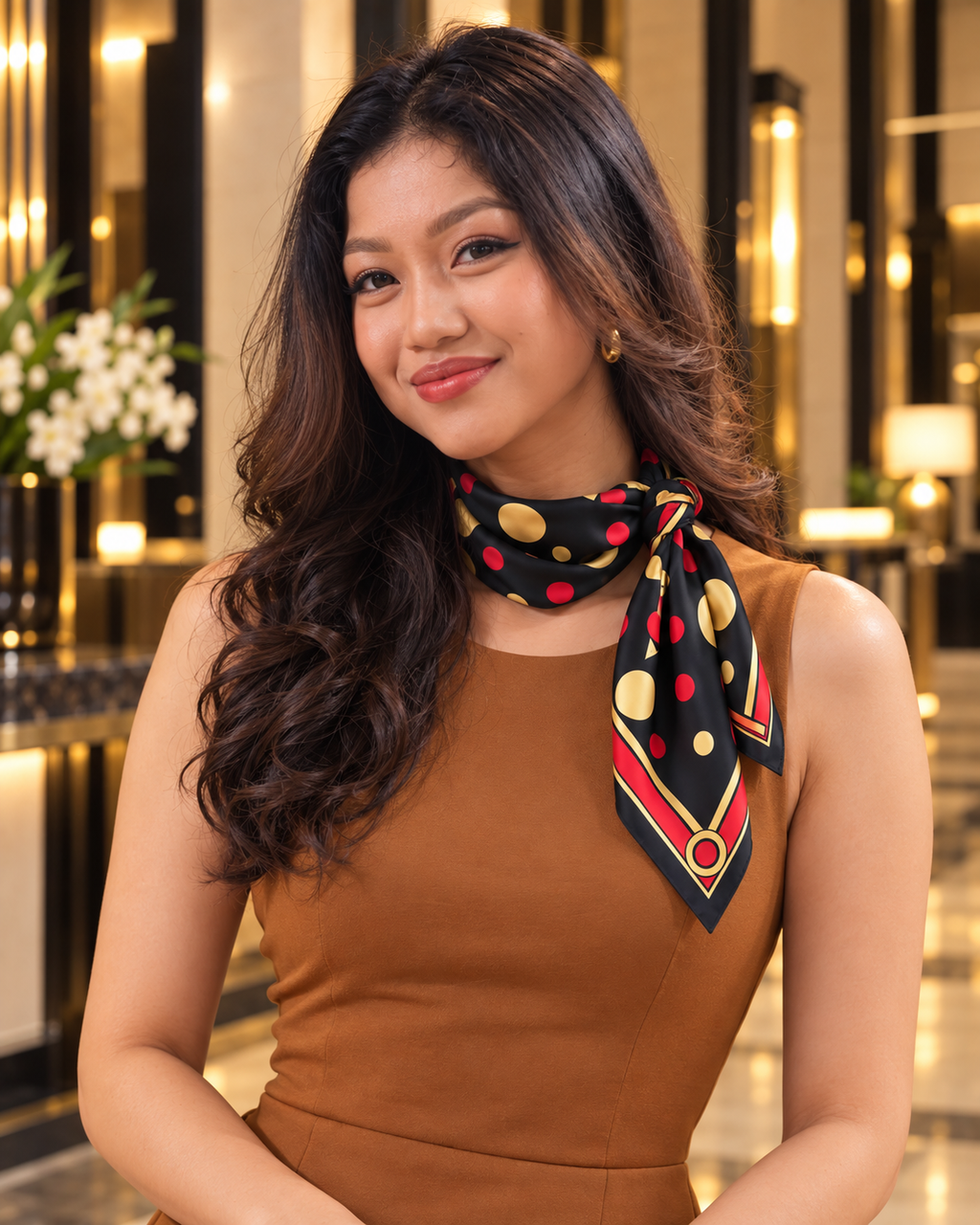 Gilded Dots Silk Bandana | 100% Silk Polka Dot Bandana