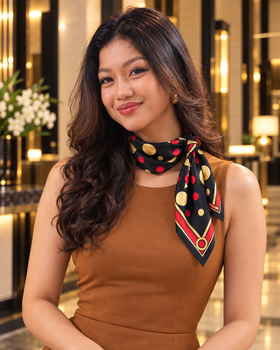 Gilded Dots Silk Bandana | 100% Silk Polka Dot Bandana