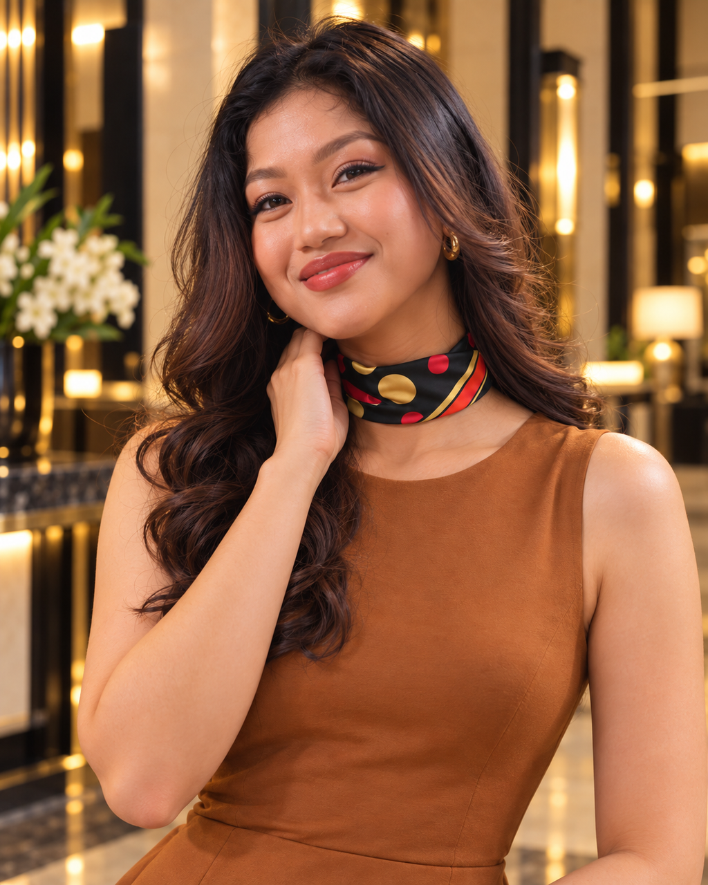 Gilded Dots Silk Bandana | 100% Silk Polka Dot Bandana