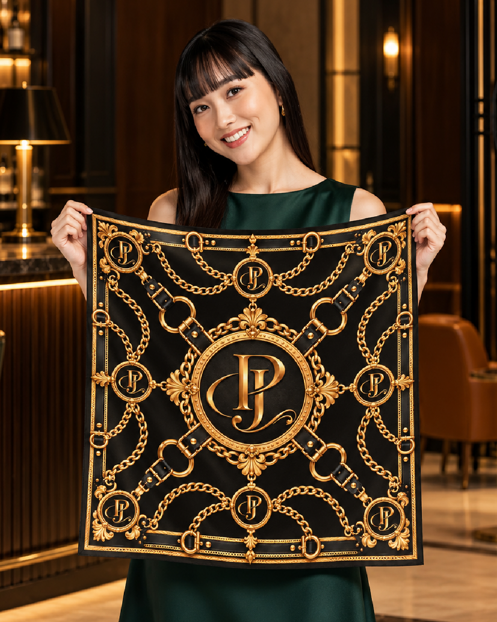 Gilded Signature Silk Bandana | 100% Silk Monogram Bandana