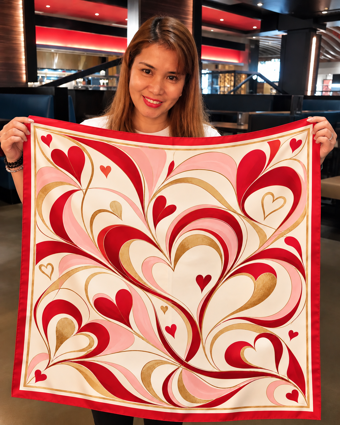 Hearts in Motion Silk Scarf | 100% Silk Heart Print Scarf