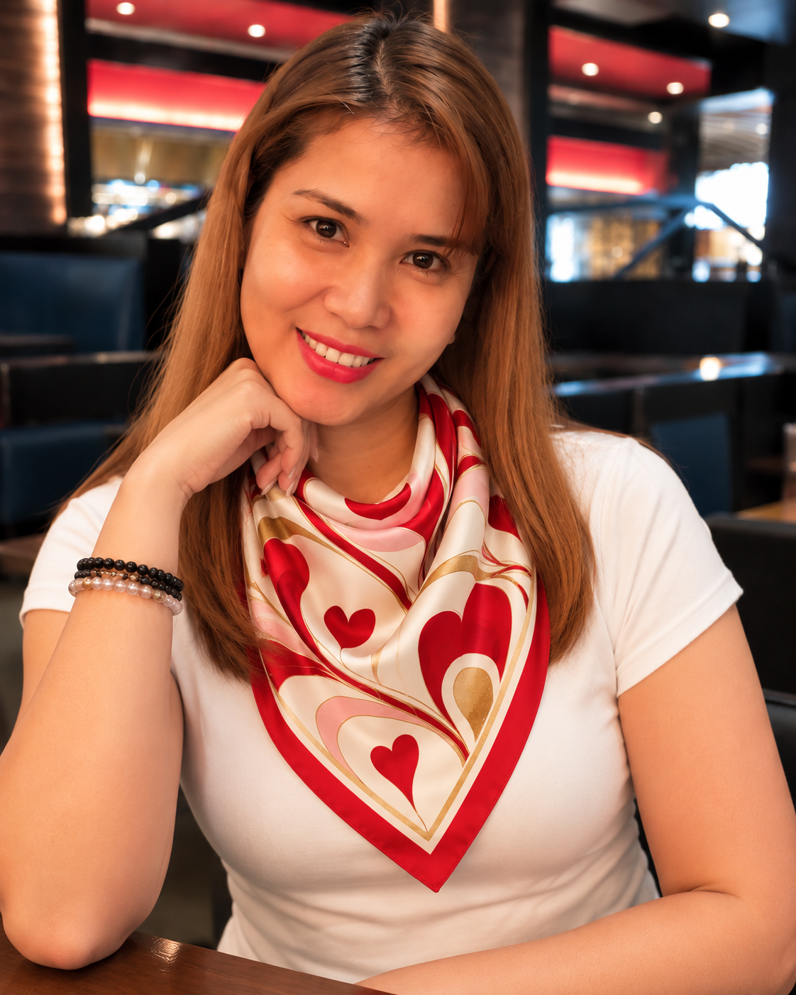 Hearts in Motion Silk Scarf | 100% Silk Heart Print Scarf