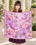 Lavender Peony & Cosmos Garden Silk Scarf | 100% Silk Floral Scarf