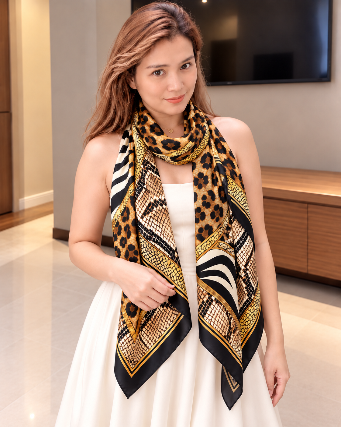 Luxury Leopard Patchwork Silk Scarf | 100% Silk Animal Print Scarf
