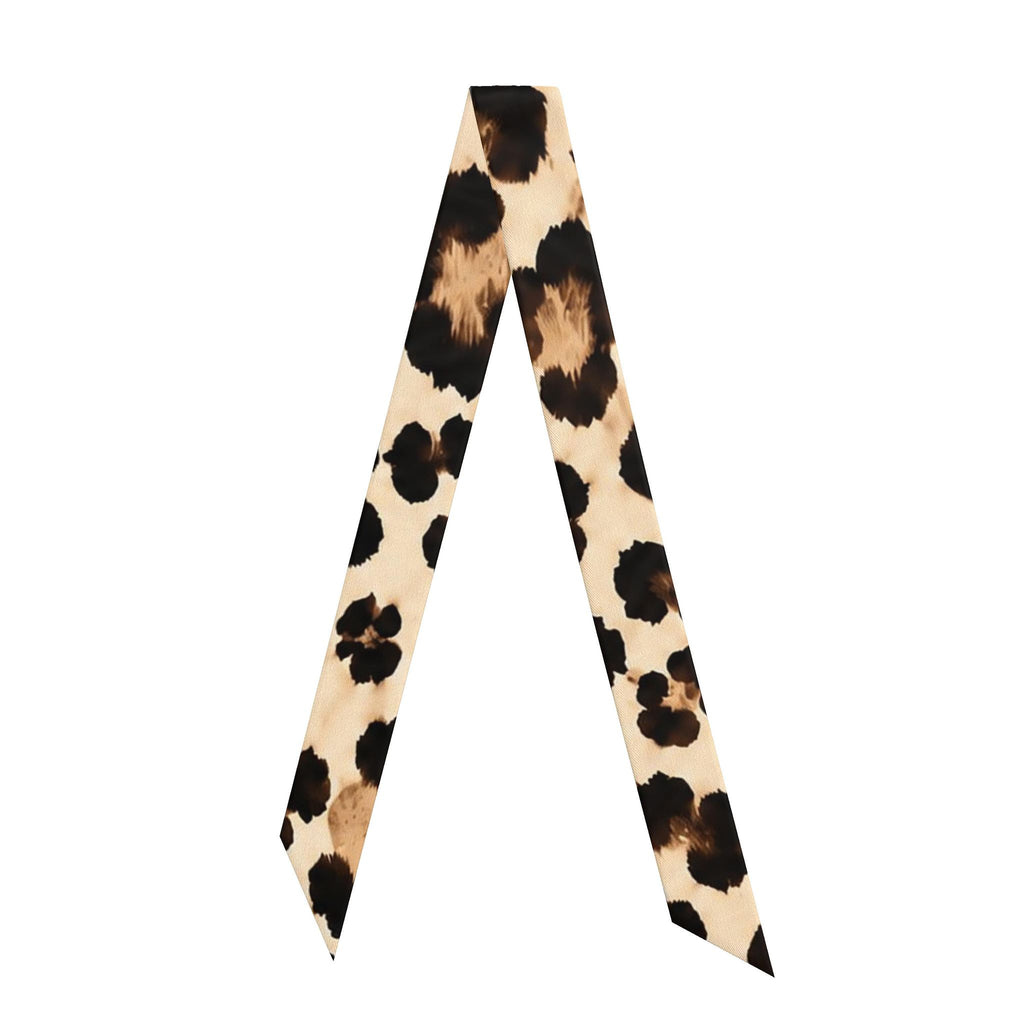 A leopard print necktie displayed in a V-shape on a solid white background.