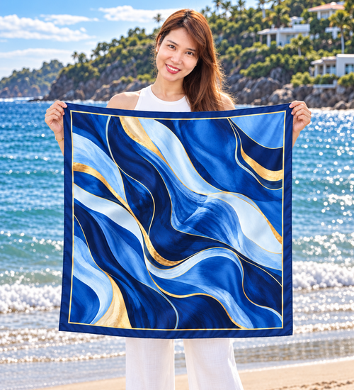 Blue Tides Silk Scarf