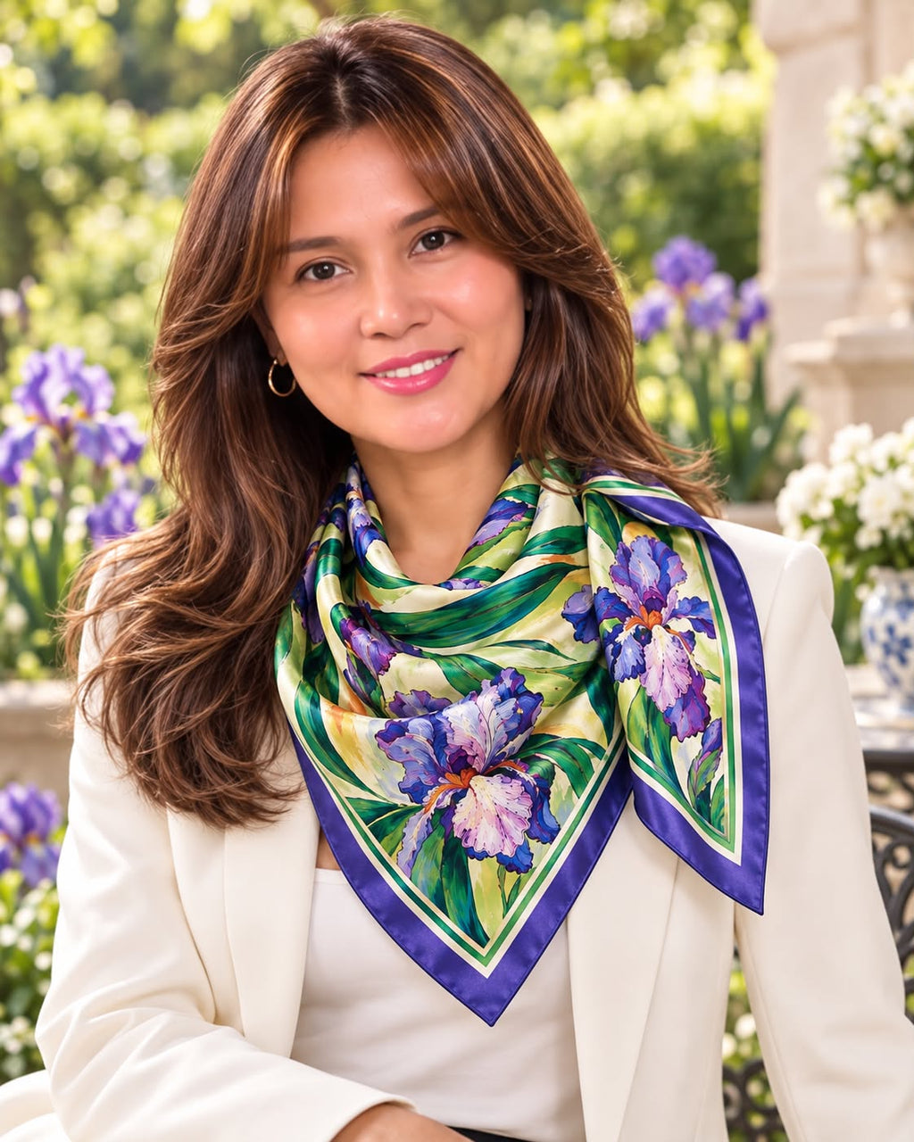 Iris Garden Mulberry Silk Scarf